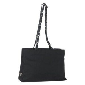 Authentic PRADA Shoulder Bag Nylon Black Silver